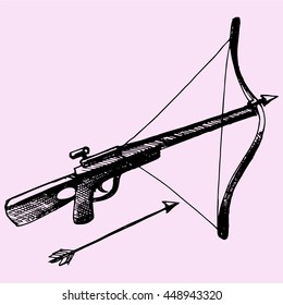 Crossbow Arrow doodle style sketch illustration hand drawn vector