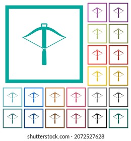 Crossbow flat color icons with quadrant frames on white background
