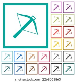 Crossbow flat color icons with quadrant frames on white background
