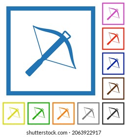 Iconos de color plano de crudo en marcos cuadrados sobre fondo blanco