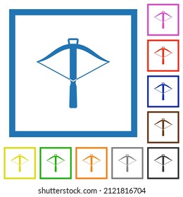 Crossbow flat color icons in square frames on white background