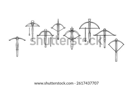 crossbow handdrawn engraving doodle collection