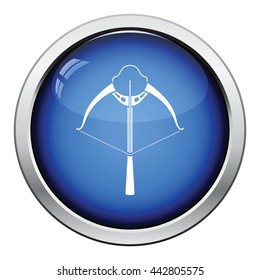 Crossbow icon. Glossy button design. Vector illustration.