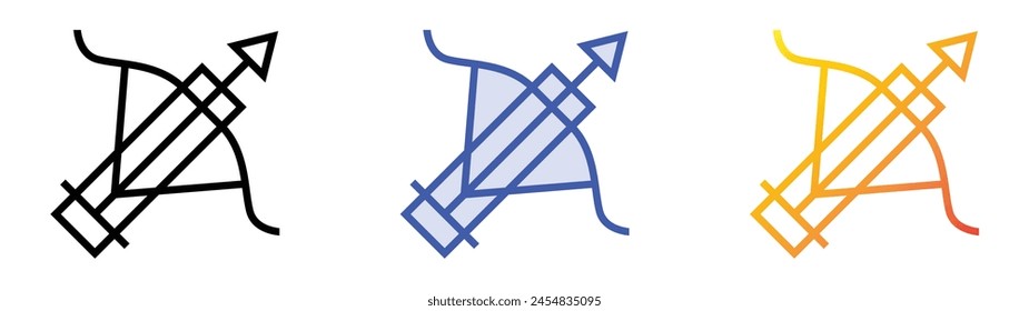 crossbow icon. Linear, Blue Fill and Gradient Style Design Isolated On White Background