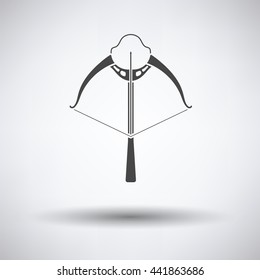 Crossbow icon on gray background, round shadow. Vector illustration.