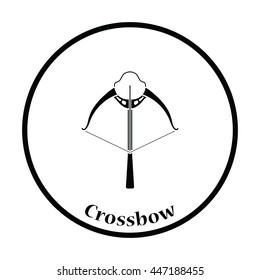 Crossbow icon. Thin circle design. Vector illustration.