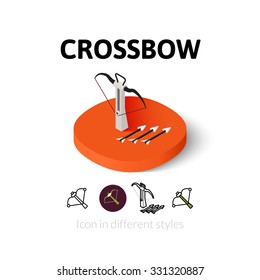 Crossbow icon, vector symbol in flat, outline and isometric style