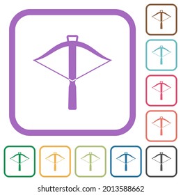 Crossbow simple icons in color rounded square frames on white background
