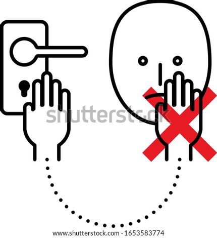 Cross-contamination: door handle knob and unprotected face.