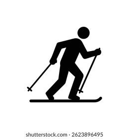 Cross-Country Skier Icon Pushing Poles in Synchronized Motion in Black