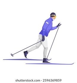 Cross-country skier in motion on white background. Vector illustration