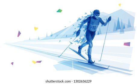 Cross-country skier on the run (Blue)