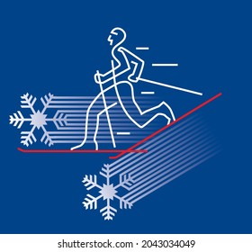  Cross-country skier with snowflake symbols. Decorative Illustration of nordic skiing competitors. Ski wax concept. Vector available.
