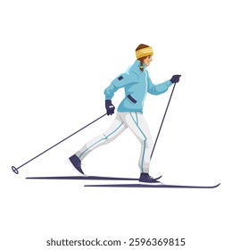Cross-country skier in winter sportswear on white background. Vector illustration
