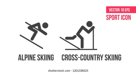 Cross-country skiing, alpine skiing und nordic combined	sign icon, logo. Set of sport vector line icons, logo. athlete pictogram