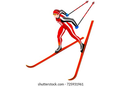 Cross-country skiing athlete winter sport man vector 3D isometric icon.