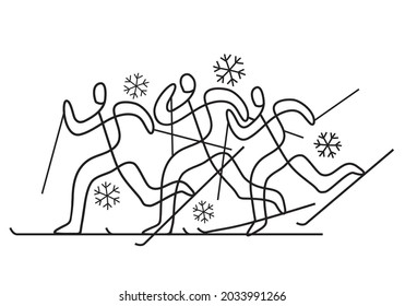 Cross-country skiing.
Decorative Illustration of nordic skiing competitors. Continuous line drawing design. Vector availabl