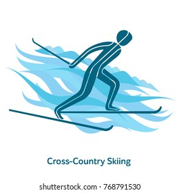 Cross-country skiing icon. Olympic species of events in 2018. Winter sports games icons, vector pictograms for web, print and other projects. Vector illustration isolated on a white background