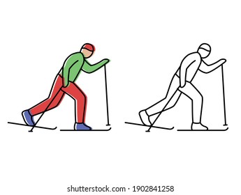 cross-country skiing. skier runs the distance. vector icons in flat style