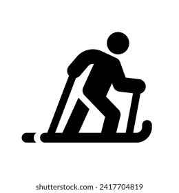 Cross-country skiing vector icon. Winter sport ski related stick man symbol