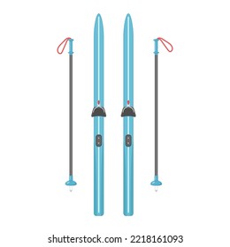 Cross-country skis and poles on a white background. vector illustration