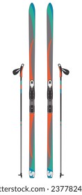 cross-country skis with ski poles isolated on a white background
