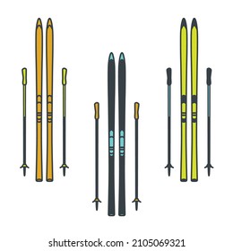 Cross-country skis with ski poles - vector illustration