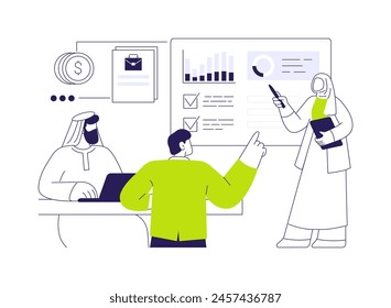 Cross-culture negotiations abstract concept vector illustration. Group of multiethnic people in negotiations, international business travel, partnership idea, successful deal abstract metaphor.