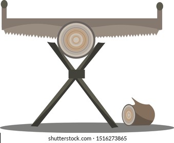 Crosscut-Säge, Illustration, Vektorgrafik auf weißem Hintergrund.