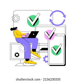 Cross-device syncing abstract concept vector illustration. All device synching, software testing operation, cross-device synchronization, website mobile and desktop versions abstract metaphor.