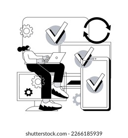 Cross-device syncing abstract concept vector illustration. All device synching, software testing operation, cross-device synchronization, website mobile and desktop versions abstract metaphor.