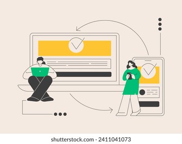 Cross-device syncing abstract concept vector illustration. All device synching, software testing operation, cross-device synchronization, website mobile and desktop versions abstract metaphor.