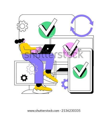 Cross-device syncing abstract concept vector illustration. All device synching, software testing operation, cross-device synchronization, website mobile and desktop versions abstract metaphor.