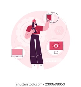 Cross-device tracking abstract concept vector illustration. Multi device use and reports, one user profile, cross-device tracking capability, analytics, device identification abstract metaphor.