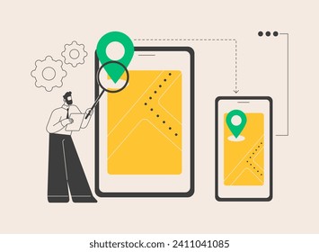 Cross-device tracking abstract concept vector illustration. Multi device use and reports, one user profile, cross-device tracking capability, analytics, device identification abstract metaphor.