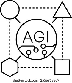 Cross-Domain Learning icon. Neural network connecting various domains for cross-functional learning. Ideal for AI development. Simple Black outline