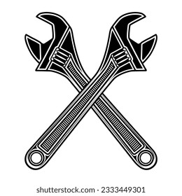 Crossed Adjustable wrench icon symbol. Repair tools Monochrome design vector Illustration
