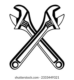 Crossed Adjustable wrench icon symbol. Repair tools Monochrome design vector Illustration