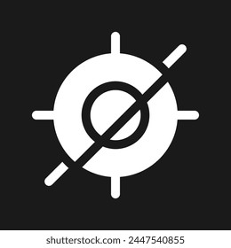 Kreuz-Ziel-Dunkelmodus-Glyphensymbol. Fokussiere dich auf das Objektverbot. Design der Benutzeroberfläche. Weißes Silhouettensymbol auf schwarzem Raum. Solides Piktogramm für Web, mobil. Vektorgrafik Einzeldarstellung