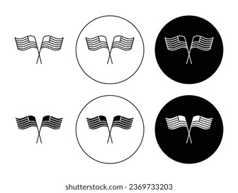 Crossed American Flags icon set in black filled and outlined style. suitable for UI designs