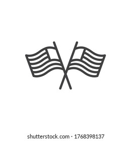 Crossed American Flags line icon. linear style sign for mobile concept and web design. USA flags outline vector icon. Symbol, logo illustration. Vector graphics