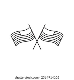 Crossed American Flags line icon. USA flags outline trendy style illustration on white bakground..eps