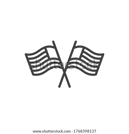 Crossed American Flags line icon. linear style sign for mobile concept and web design. USA flags outline vector icon. Symbol, logo illustration. Vector graphics