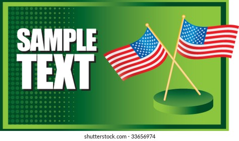 crossed american flags on green halftone banner