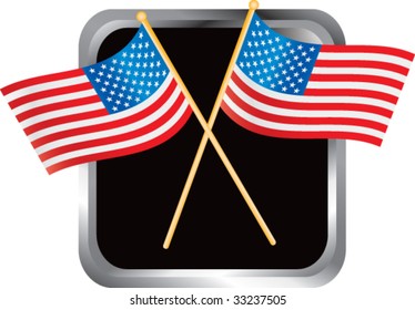 crossed american flags on silver framed web button