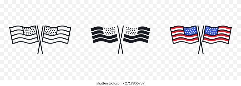 Fondo transparente de símbolo patriótico aislado de Ilustración vectorial de banderas americanas cruzadas