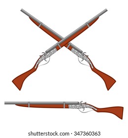 Crossed ancient rifles. Set on a white background.