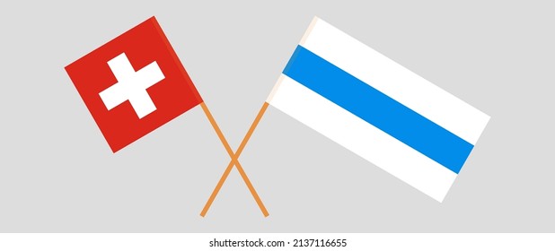 Überkreuzte Anti-Krieg-Weißblauer-Flagge der russischen Opposition und Flagge der Schweiz