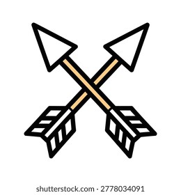 Crossed archery arrows icon with outline and fletching x shape traditional