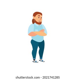 crossed arm man talking with bored guy cartoon vector. crossed arm man talking with bored guy character. isolated flat cartoon illustration